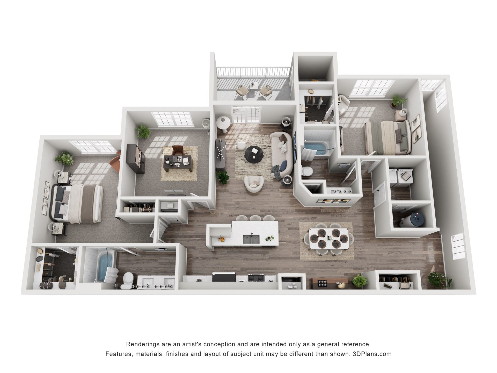 Floor plan for 3 beds, 2 baths, 1452 sqft